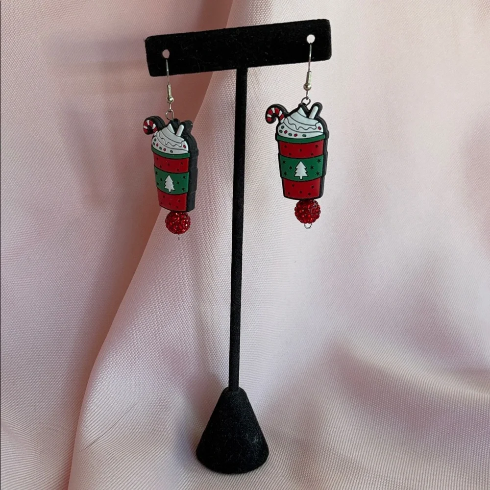 Handmade Festive Latte Christmas Cup Earrings - - Picture 7 of 13
